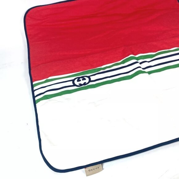 GUCCI 681367 Interior Throw Baby Blanket White/Red x navy x green Unused - Picture 8 of 9